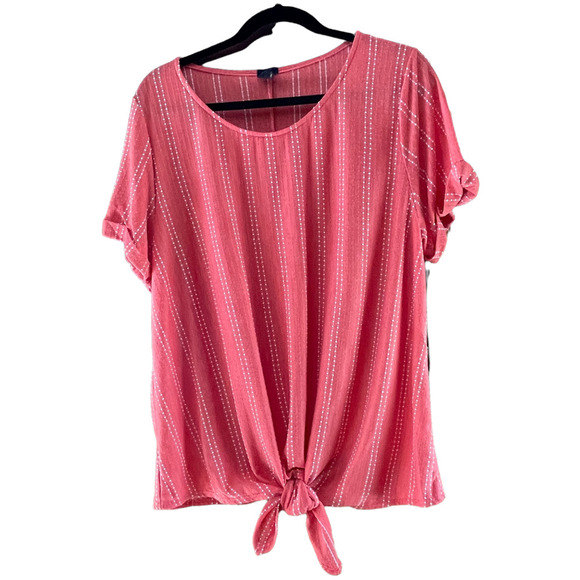 W5 Coral Swiss Dot Tie Knot Front Top Plus Size 3X - Picture 1 of 5